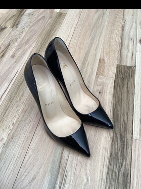 Christian Louboutin Women's Size 7.5/37.5 So Kate 120 Patent Black Leather Heels